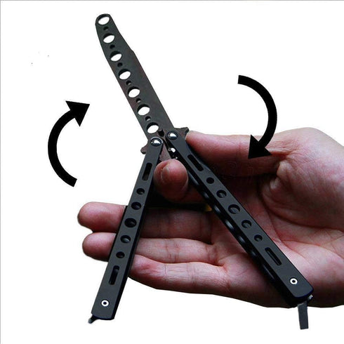 Butterfly Knife Trainer Practice Steel Metal Folding Knife Training Knife Unsharpened Blade (Black)...